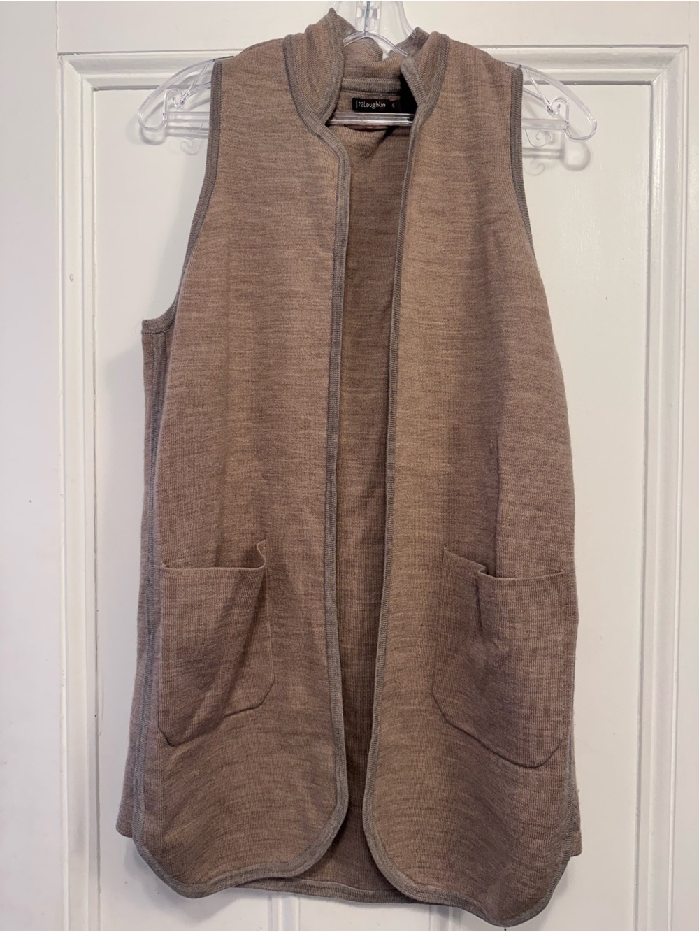 J. McLaughlin Sleeveless Open-Front Vest in Taupe 100% Wool